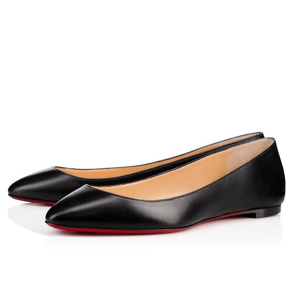 Christian Louboutin Eloise Black Nappa Shiny Leather Ballerina Ballet Flat 35 - Picture 1 of 12